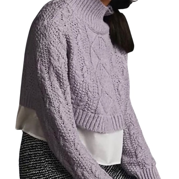 ANTHROPOLOGIE NWT Maeve Layered Peplum Turtleneck Light Purple & White - Picture 2 of 16